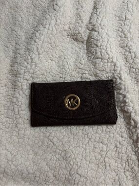 Michael Kors Brown MK Logo Card Holder with Gold-Tone Emblem